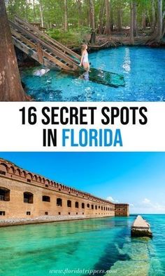 two pictures with the words, 16 secret spots in florida