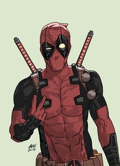 a deadpool character with two swords in his hands