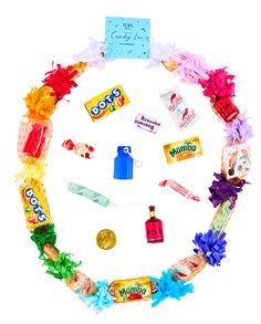 an assortment of candy and candies arranged in a circle