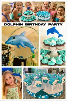 dolphin birthday party with cupcakes and cake