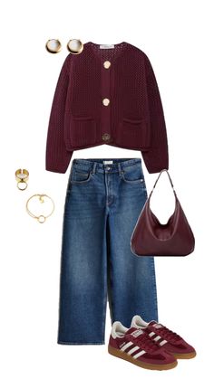 Burgundy Sneakers Outfit, Burgundy Shoes Outfit, Look Boho Chic, Burgundy Jeans, Fall Fits, Casual Chic Outfit, Winter Fits, Outfit Inspo Fall