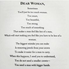 the poem dear woman is written in black and white