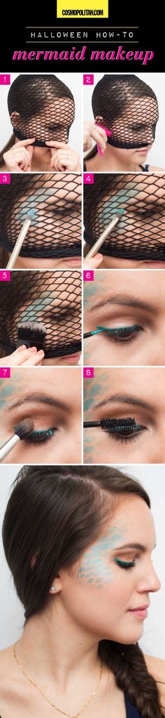 Halloween How-to: Mermaid Makeup ---- IDEIA EXCELENTE PARA MAQUIAGEM DE SEREIA PAR AO CARNAVAL Carnaval Make-up, Halloween Make-up Looks, Festival Make Up, Makeup Simple, Mermaid Halloween, Jewelry Pandora, Twitter Link