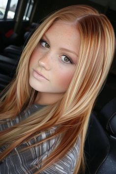 Ruby Red Hair With Blonde Highlights, Blonde And Red Hair Ideas, Red Highlights Blonde Hair, Ginger Hair Balayage, Blonde Hair With Copper Lowlights, Natural Strawberry Blonde Hair, Red Hair With Blonde, Gorgeous Red Hair, Subtle Blonde