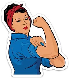 a woman with a red bandana on her head and arm is flexing it's muscles