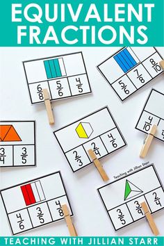 equivalent fraction clip cards are the perfect activity to teach equivalent fractions with 3rd and 4th grade students! Equivalent Fraction Games, Equivalent Fractions Activities, Math Fraction Activities, 4th Grade Math Games, Fractions Activities, Math Fractions Worksheets, 4th Grade Activities