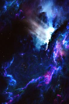 an image of the inside of a space with many stars and clouds in blue, purple, and pink colors