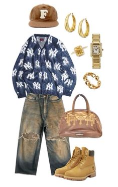 an outfit with jeans, boots and a hat is shown in the image on this page