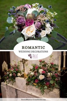 wedding decorations with flowers and greenery on the mantle