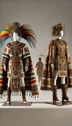 Atuendo inspirado en un emperador maya, con patrones intrincados, tocados elaborados y colores vibrantes. Incluye una túnica adornada, capa ceremonial y joyería ornamentada, reflejando la grandeza de la civilización maya. Ancient Mesoamerican Clothing, Sinulog Festival, Mexican Hairstyles, King Costume