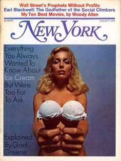 a magazine cover with a woman holding two ice cream cones in her hands and the words new york written on it