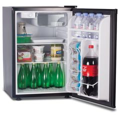 an open refrigerator filled with lots of drinks