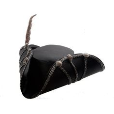 a black hat with braids and beads on it