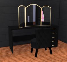 an image of a dressing table with mirror and stool in the room that looks like it could be used for makeup