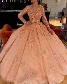 Coral Prom Dresses, Gowns With Long Sleeves, Peach Prom Dresses, Coral Prom Dress, Boho Prom Dress, Prom Ball Gown, Lace Prom Dress, Beauty Dress