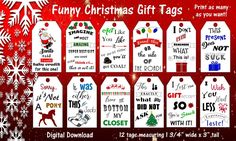 christmas gift tags with snowflakes on them and the words, funny christmas gifts