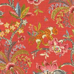 an orange and pink floral print fabric