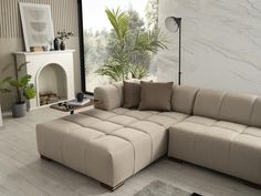 a living room with a large sectional couch