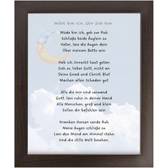 a poem written in german with an image of the moon and clouds behind it on a white background