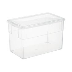 a clear plastic storage box on a white background