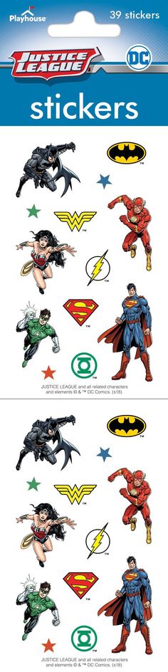 the superman stickers are shown in different colors and sizes, including one for each character