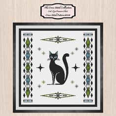 a cross stitch pattern with a black cat