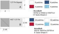 two different types of quilting fabric with the names and numbers in each patchwork pattern