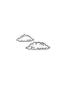 black and white drawing of two clouds in the sky with one cloud floating above it