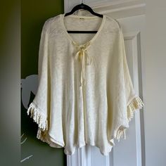 Zsupply Cream Poncho- One Size Fits Most - (Large) - Never Worn Simple -Light Weight Oversized White Cover-up For Loungewear, Oversized Batwing Sleeve Poncho For Spring, One Size Casual Poncho For Spring, Cozy Winter Vacation Tops, Oversized Spring Poncho For Loungewear, Casual Fall Poncho For The Beach, Casual Long Sleeve Poncho For Loungewear, White Long Sleeve Poncho For Fall, White Fall Poncho