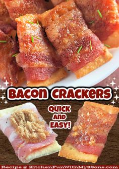 bacon crackers are stacked on top of each other and ready to be eaten in the oven