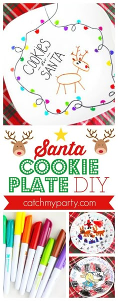 santa cookie plate diy with crayons and markers