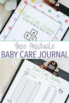 a baby care journal and clipboard with the words free printable baby care journal