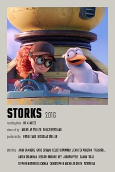 the movie poster for storks, starring characters from disney and pixama