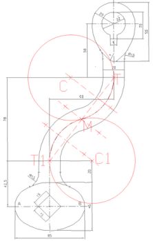 the drawing shows how to draw an object with two circles and one point on it