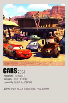 the cars movie poster is shown in this image