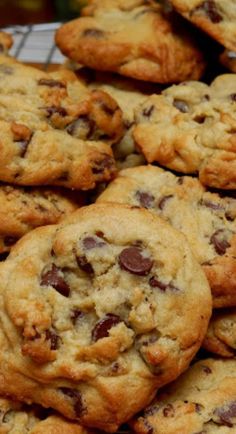 chocolate chip cookies piled on top of each other