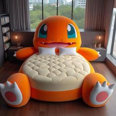 an inflatable bed that looks like a cartoon character