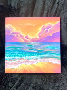 an acrylic painting of the ocean and clouds