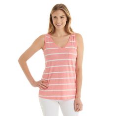 Women's Sleeveless Stripe V-Neck Tank Top, Strawberry Ice, Medium V-Neck Striped Tank Sleeveless Relaxed Fit Hits Below Hips 100% Cotton White V-neck Top For Summer, Summer V-neck Vest Top, Casual Summer Tank V-neck Top, Cotton V-neck Tank Top, Casual Summer V-neck Tank Top, Summer Cotton V-neck Tank Top, White Sleeveless V-neck Top For Spring, Summer Cotton V-neck Vest, Casual White V-neck Tank Top