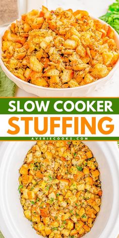 Free up oven space with this easy slow cooker stuffing! Moist with layers of flavor, this crockpot stuffing is a Christmas side dish recipe everyone will love. Save this Christmas dinner idea! Slow Cooker Stuffing Thanksgiving, Making Stuffing, Slow Cooker Stuffing, Stuffing Recipes Crockpot, Crock Pot Bread, Sides Recipes, Thanksgiving Stuffing, Thanksgiving Side