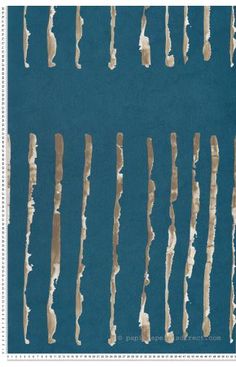 an abstract painting with brown and white paint on blue paper that looks like strips of wood