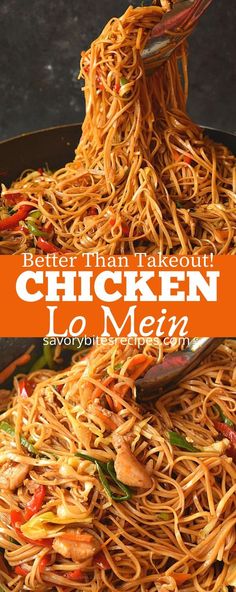 the best ever chicken lo mein in a skillet