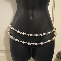 New Goldtone Double Strand Belt, Faux White Pearls W/Crystals & Silvertone Beads, Fits 38"-39" Waist. Waist Beads, Belly Rings, Pearl White, Belts, Silver Tone, Gold Tones, Clock, Women Accessories, Collage