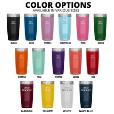 the color options for this tumbler cup are shown