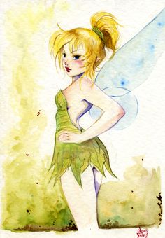 a painting of a fairy holding a suitcase and wearing a green dress with white wings