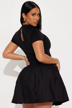 Short Black Summer Dress, Black Summer Dress, Summer Black Dress, Back Stretches, Mock Neckline, Drop Waist, Mini Black Dress, Summer Dress, Fashion Nova