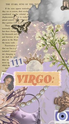 an altered photograph of a butterfly and flower with the word virgo written on it