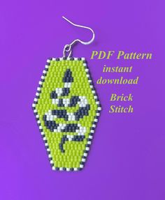 a pair of beaded earrings with the words, pdf pattern instant download brick stitch