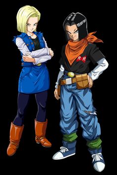 two anime characters standing next to each other