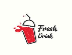 the logo for fresh drink with a red liquid pouring out of it's top